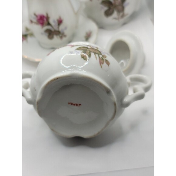 Royal Sealy Moss Rose China Mini Teapot, Creamer & Sugar w/Lid Made in Japan - Picture 11 of 16